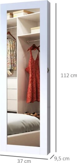 HOMCOM 2-in-1 Sieradenkast Wandspiegel Spiegelkast Sieraden Ladekast Spiegel 833-102WT -Cosmetica Promotiewinkel 570x1200 3