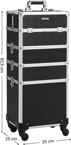 XXL PRO Visagie Beauty Case Koffer Trolley - Nagelkoffer Op Wielen Voor Makeup Of Cosmetica - Grote Uitklapbare Opbergsysteem Nagel Styliste Kapster - Zwart -Cosmetica Promotiewinkel 588x1200 1