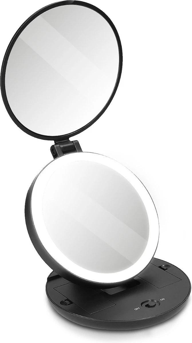 Navaris 1x/5x Vergrotende Make-up Spiegel - Compacte Opvouwbare Kap- En Reisspiegel - Led-verlichte Dubbelzijdige Make-upspiegel - Zwart 3 Navaris 1x/5x Vergrotende Make-up Spiegel - Compacte Opvouwbare Kap- En Reisspiegel - Led-verlichte Dubbelzijdige Make-upspiegel - Zwart