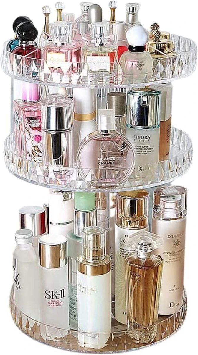 TRIXES Make Up Organizer - 360 Graden Cosmetica-organizer - 3-laags, Heldere Acrylstandaard - Draaibaar Display Met Kristallen Design - Voor Shampoo, Conditioner, Parfum, Lippenstift En Nog Veel Meer 3 TRIXES Make Up Organizer - 360 Graden Cosmetica-organizer - 3-laags, Heldere Acrylstandaard - Draaibaar Display Met Kristallen Design - Voor Shampoo, Conditioner, Parfum, Lippenstift En Nog Veel Meer