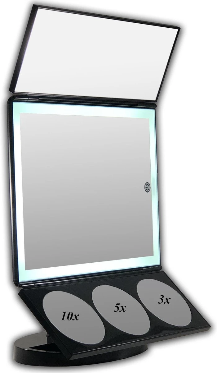 GROTE, Drieluik LED Make-up Spiegel Touch Knop En Dimmer 1, 3, 5 En 10 Maal Vergroting Inclusief Usb Kabel, Spiegels 4 GROTE, Drieluik LED Make-up Spiegel Touch Knop En Dimmer 1, 3, 5 En 10 Maal Vergroting Inclusief Usb Kabel, Spiegels - Afbeelding 2