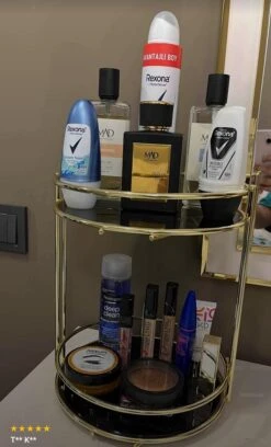 KIARA Badkamer Cosmetische Sieraden Organizer Multifunctionele Organizer 2-Tier Dienblad Catering Goud -Cosmetica Promotiewinkel 727x1200 2