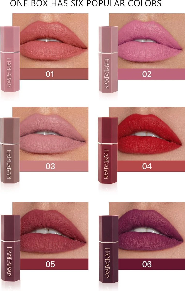 Handaiyan Lipstick Matte - Set Van 6 Kleuren - Lippenstift - Langhoudend - Make Up 4 Handaiyan Lipstick Matte - Set Van 6 Kleuren - Lippenstift - Langhoudend - Make Up - Afbeelding 2