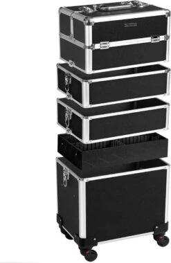 XXL PRO Visagie Beauty Case Koffer Trolley - Nagelkoffer Op Wielen Voor Makeup Of Cosmetica - Grote Uitklapbare Opbergsysteem Nagel Styliste Kapster - Zwart -Cosmetica Promotiewinkel 779x1200 1