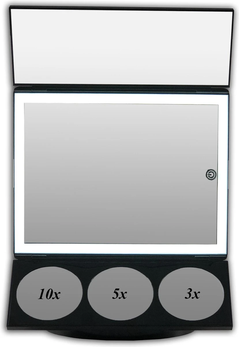 GROTE, Drieluik LED Make-up Spiegel Touch Knop En Dimmer 1, 3, 5 En 10 Maal Vergroting Inclusief Usb Kabel, Spiegels 5 GROTE, Drieluik LED Make-up Spiegel Touch Knop En Dimmer 1, 3, 5 En 10 Maal Vergroting Inclusief Usb Kabel, Spiegels - Afbeelding 3