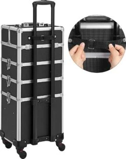 XXL PRO Visagie Beauty Case Koffer Trolley - Nagelkoffer Op Wielen Voor Makeup Of Cosmetica - Grote Uitklapbare Opbergsysteem Nagel Styliste Kapster - Zwart -Cosmetica Promotiewinkel 950x1200