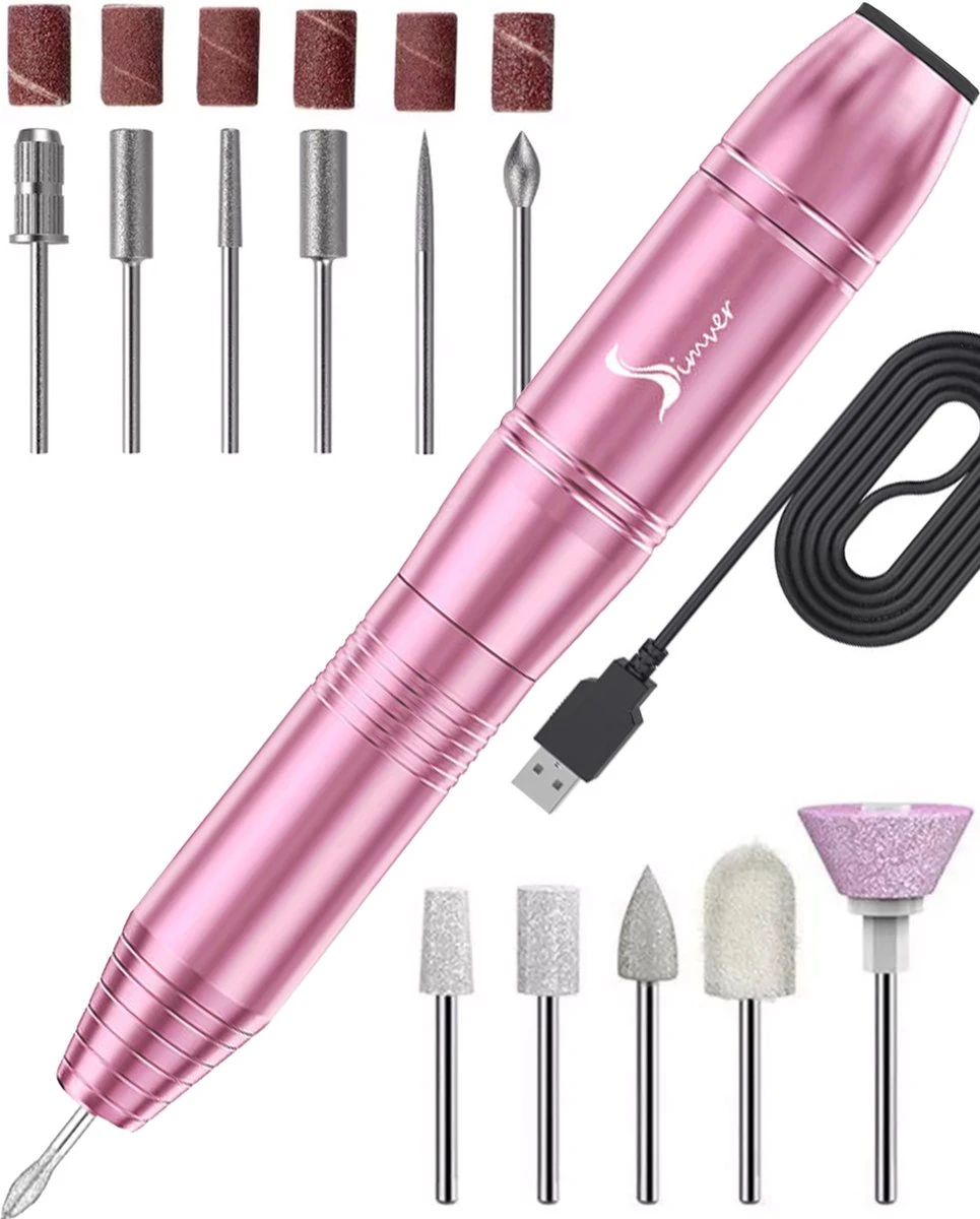 Simver Elektrische Nagelfrees - 11 Nagelvijl Bitjes En 56 Schuurrolletjes - Manicure / Pedicure - Roze - Cadeautip - Kerstcadeau 3 Simver Elektrische Nagelfrees - 11 Nagelvijl Bitjes En 56 Schuurrolletjes - Manicure / Pedicure - Roze - Cadeautip - Kerstcadeau