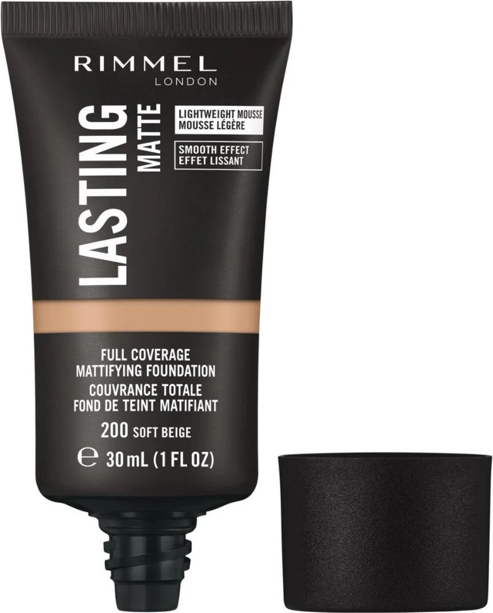Rimmel London Lasting Matte Foundation - 200 Soft Beige 4 Rimmel London Lasting Matte Foundation - 200 Soft Beige - Afbeelding 2