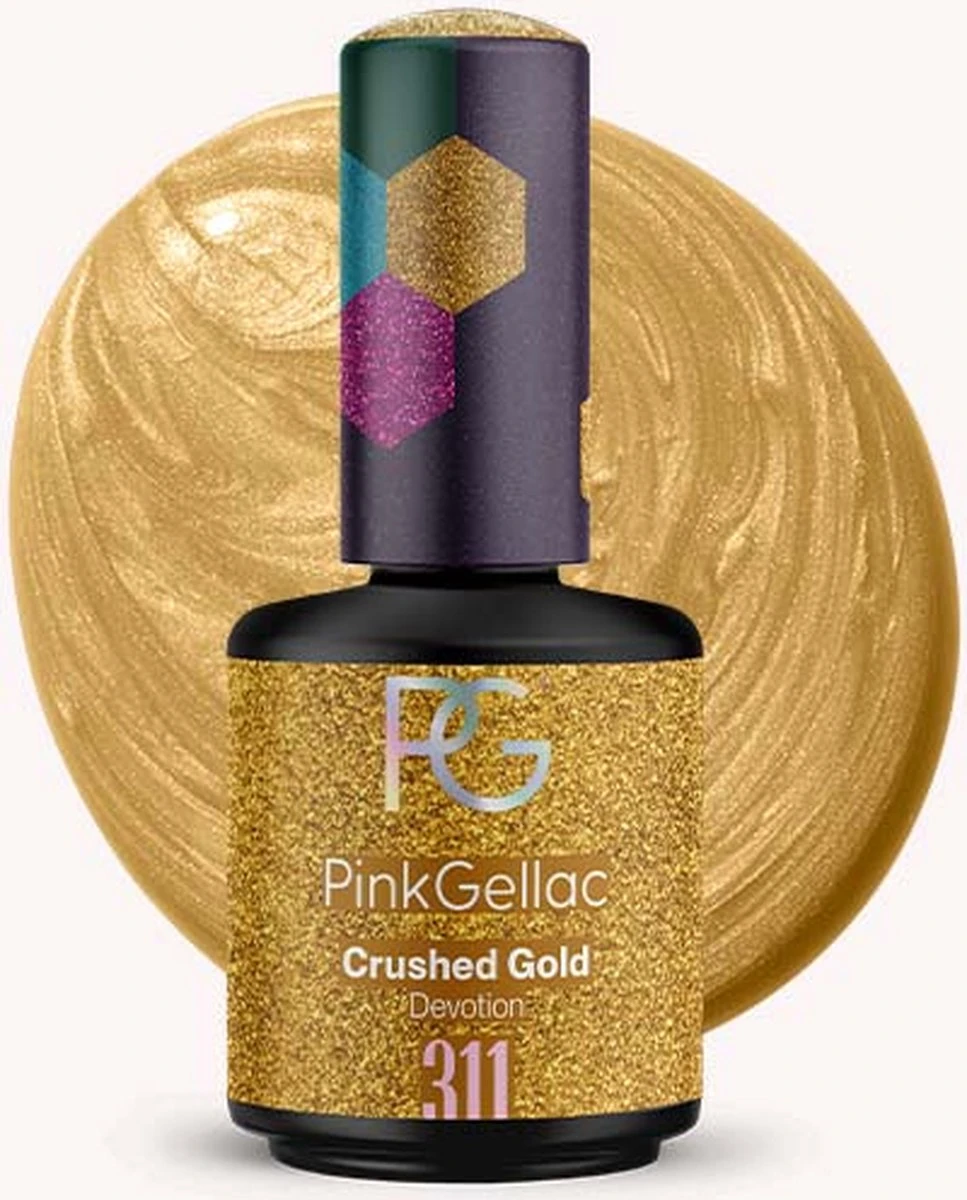 Pink Gellac - Crushed Gold - Gellak - Vegan - Goud - Glanzend - 15ml 3 Pink Gellac - Crushed Gold - Gellak - Vegan - Goud - Glanzend - 15ml
