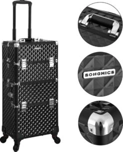 Merkloos Trolley, Make-up Koffer, Cosmetische Koffer, Voor Nageldesign, Make-up Organizer, Koffer Met Draagtas, Zwart JHZ04B -Cosmetica Promotiewinkel 970x1200 2