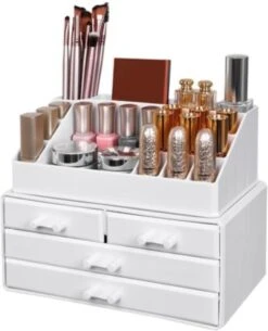 Nancy's Cutler Make-Up Organizer - Make-Up Opslag - 4 Lades - Open Vakken - Wit - Acryl - 24 X 13.5 X 18.5 Cm -Cosmetica Promotiewinkel 971x1200 1