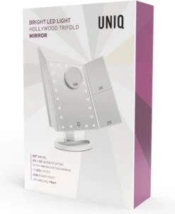 UNIQ Trifold Make Up Spiegel Met LED Verlichting En 2 Vergrootspiegels - Staande Spiegel - 21 LED-lampjes - Op Batterijen En USB (kabel Incl) - Wit 13 UNIQ Trifold Make Up Spiegel Met LED Verlichting En 2 Vergrootspiegels - Staande Spiegel - 21 LED-lampjes - Op Batterijen En USB (kabel Incl) - Wit -Cosmetica Promotiewinkel 983x1200