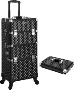 Merkloos Trolley, Make-up Koffer, Cosmetische Koffer, Voor Nageldesign, Make-up Organizer, Koffer Met Draagtas, Zwart JHZ04B -Cosmetica Promotiewinkel 991x1200 3